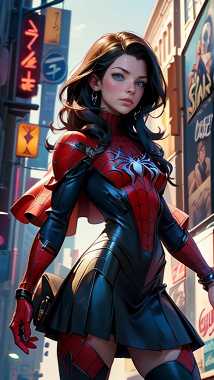 Evangeline Lilly、マーベルコミックの映画Poster、so beautiful、Movies about Spider-Man、sexy、whole body、Wearing a skirt、Premiere Date、Poster、belly buttonを突き出す、new york、She's wearing a ripped Spiderman suit、The suit is torn、Wearing a skirt、Red and black color scheme、dynamic、masterpiece、Highest quality、Super detailed、Very detailed、Delicate and beautiful shine、Ultra-high resolution、Cinematic、break、breakドロップ、(Torn clothes:1.5)、(Wet clothes:1.4)、Bare shoulders、Real Rain、Wet Hair、belly button、Exposed Skin、sexyな肩を披露