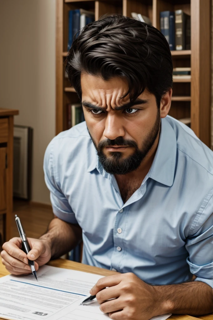 Make me an angry man doing homework