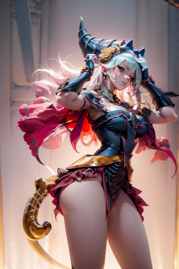Beautiful dark mage (Masterpiece: 1.2, The best quality), (1 , only), big breasts, (dynamic posture), (shiny skin, Redskin carmesí), Redskin carmesí, Dark Maga Girl Sezy Demon Version, Redskin, Thin and lace gloves, ( little demon horns:1.1), (Lilith \(dark stalkers\)), (sky), fringe, (joya, golden ornament:1.15 ), pelvis grande, blue (shackles:1.1) Dark Magician Girl Sexy Demon Version. Magic circle and magic hearts... magic hearts
