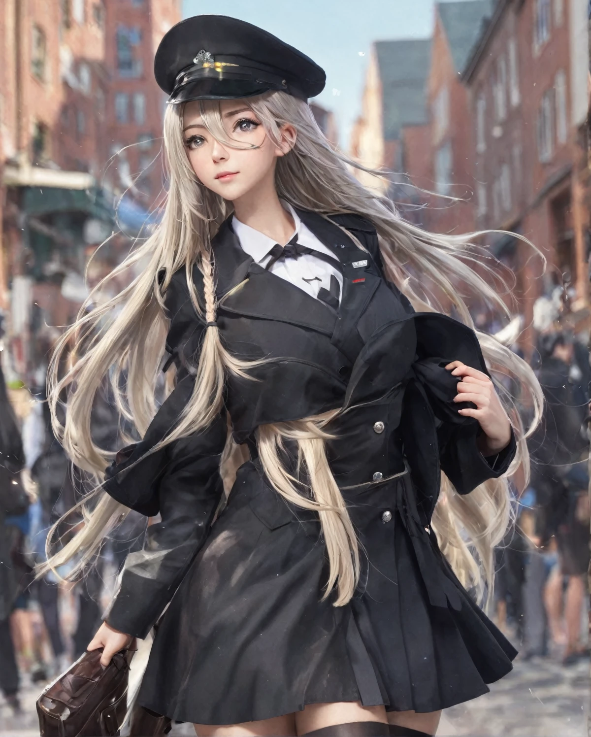 BREAK Perfect Anatomy、(High resolution:1.2)、Incredible illustrations、(Cute illustrations:1.2)
(Beautiful background,(nature,crowd))(,yuri,dutch angle) 
2gial((blonde hair,shiny hair,hair intakes:1.8,long hair)(doyagao)(a girl,, 1.4meters, 35kg),17-year-old,flat chest))(Black coat,Combat Uniform,,garter straps,Eye patch),
        ((gradient grey hair,shiny hair,hair intakes:1.8,Dark Skin:1.6)(doyagao)(a girl,height 1.7meters, 40kg),,17-year-old))
 (Black coat,ゴシック風Combat Uniform,,garter straps,eyepatch:1.8) )
 Cosplayer surrounded by people
