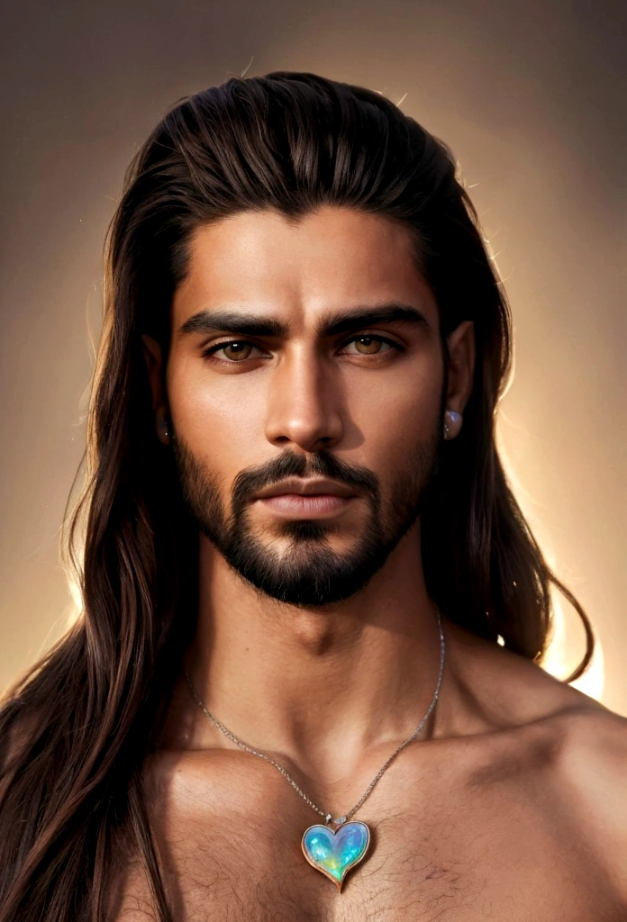 best quality,4k,8k,Altas,master part:1.2),ultra-detalhado,(Realistic,fotorrealista,photo-realistic:1.37),jesus cristo,estilo de arte tradicional,vivid and dynamic brushstrokes,Ancient playful setting ,Charismatic expression,postura humilde,historic portrait,Noble Features,estilo de pintura de tinta e lavagem,finely detailed facial features,dynamic compositing,Paradisiacal scenery,olhar confiante,,ambiente com Luz do sol dourada iluminando a cena,aura de angelical,atmosphric perspective,Explosive lighting, Jesus the man, racially ambiguous, loving, gay, eyeliner, rose quartz necklace, rainbow heart face tattoo, a man, male, brown skin