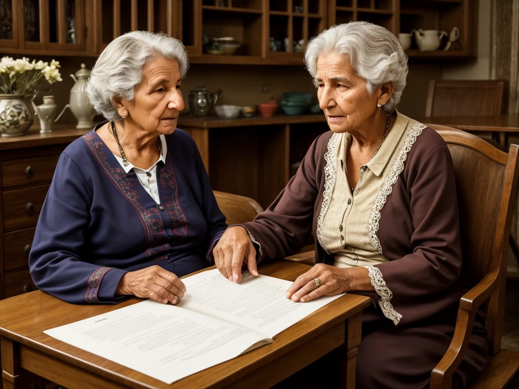 Grandma Catarina talking firmly to a , but kindness, explaining that she needs to rest.