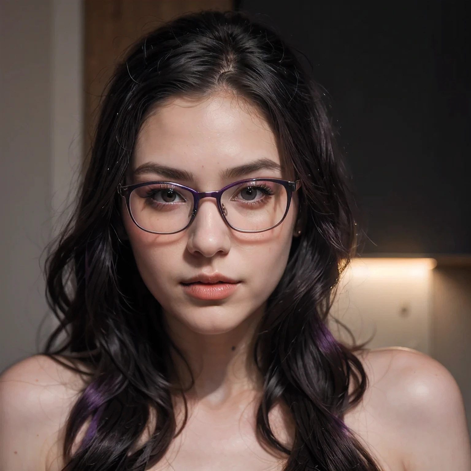 Purple Powder Queen, wear glasses