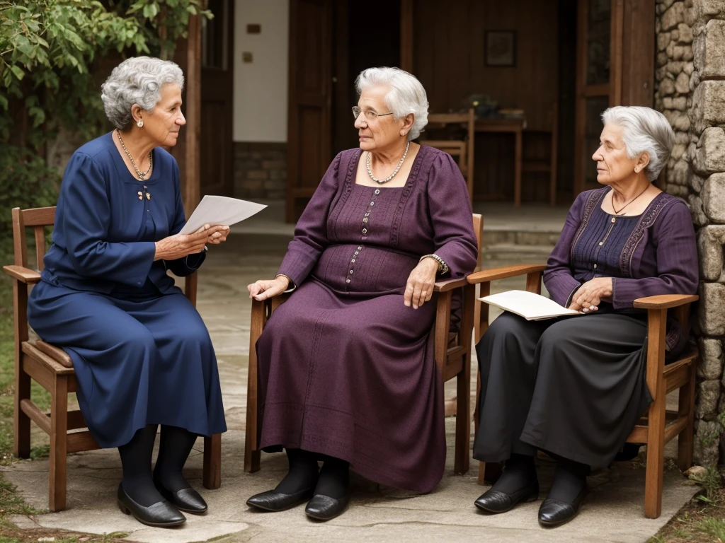 Grandma Catarina giving advice to an adult with wisdom and compassion.