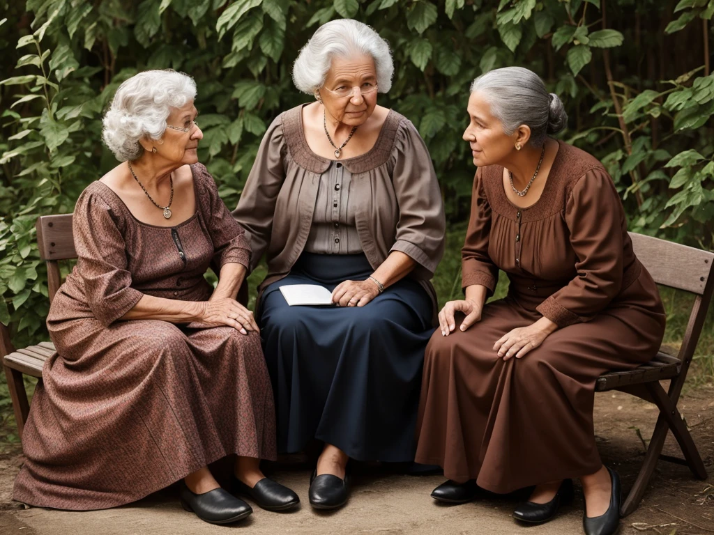 Grandma Catarina giving advice to an adult with wisdom and compassion.