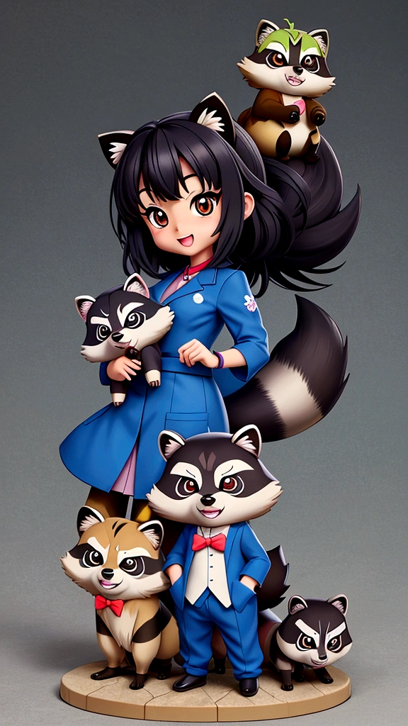 Anime-style raccoon dog team