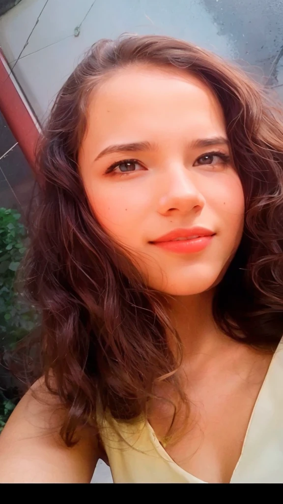 Face of a beautiful woman, wavy brown hair