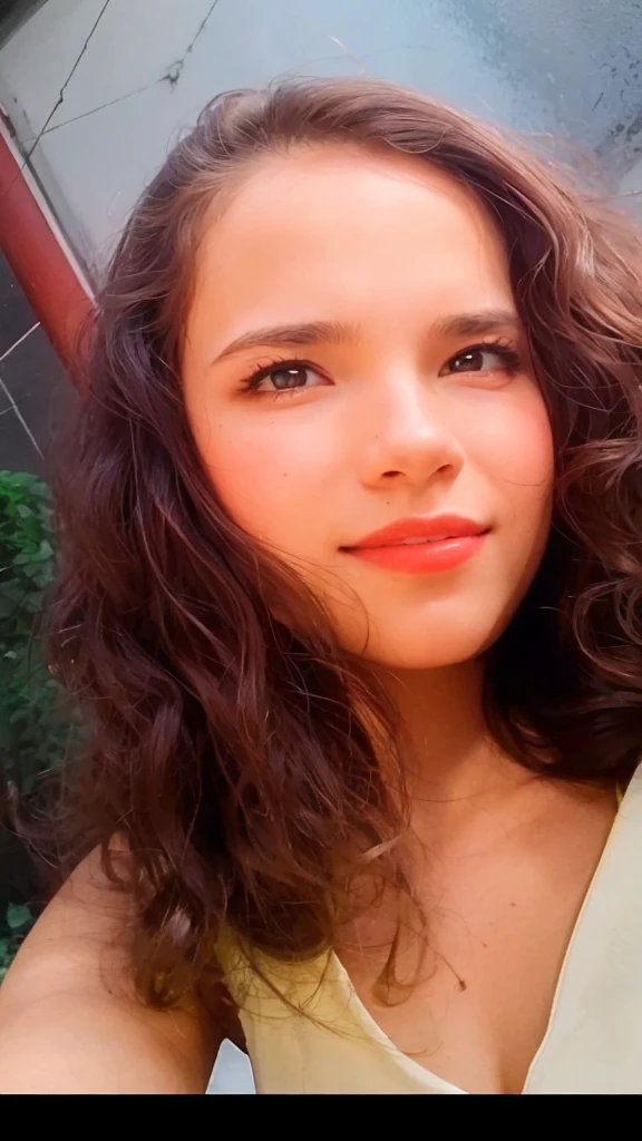 Face of a beautiful woman, wavy brown hair