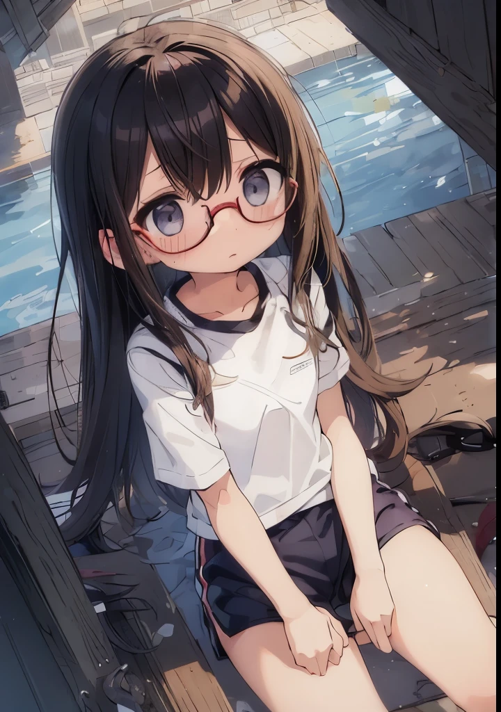 White gym clothes、flat body、Flat Chest