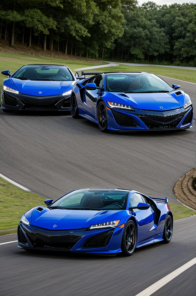 Blue Acura NSX coming face to face with a Lamborghini Gallardo