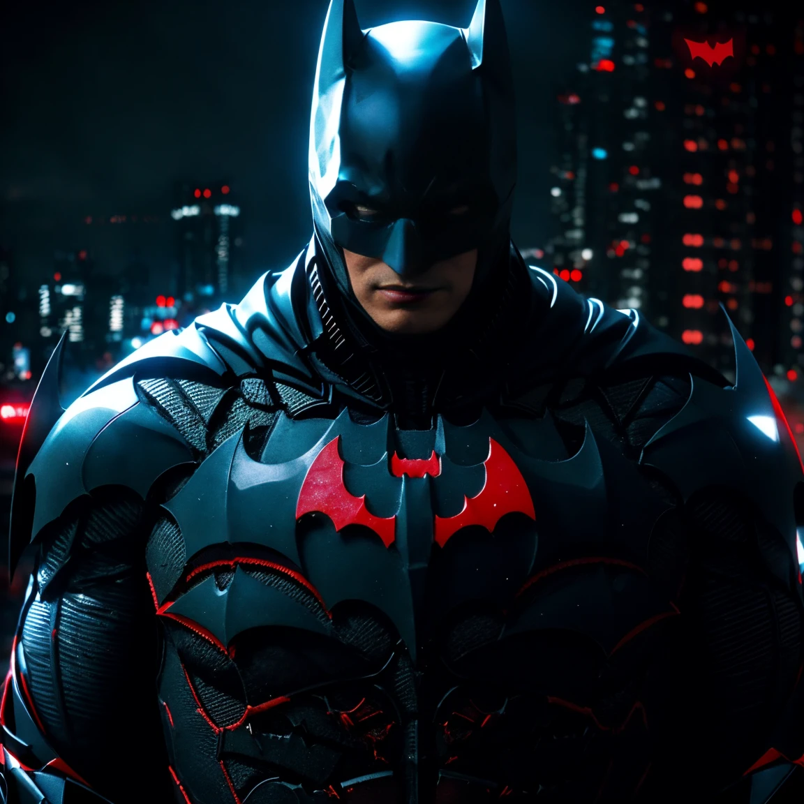 batman arkham knight in a red and black suit, batman beyond, batman mecha, in batman : arkham knight, cyberpunk batman, black and red armor, black octane render, black and red reflected armor, 3d digital art 4k, unreal engine 4k wallpaper, wallpaper 4k, wallpaper 4 k, 4k detailed digital art, dwayne johnson as batman