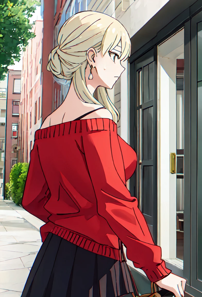 Highest quality, masterpiece, High resolution, alone, {Yoru_Briar_Spy X Family:0.90}, 1人of男of子, 1人of女of子, just_shoulders, red面, jewelry, Open_moutsideh, Sweat drops, from_~ side, off_shoulder, head_outside_of_flame, husband_and_wife, red_sweater, shirt, alone_concentrated