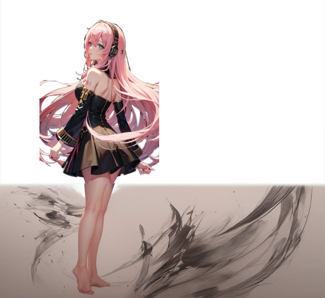 Drawing the hair tips, Drawing to the toes, No background