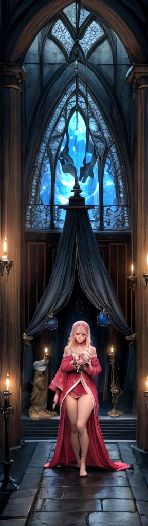 L'image dépeint une scène de fantasy médiévale sombre, avec une atmosphère royale et menaçante. Elle montre une figure musclée assise sur un trône orné, vêtu d'un manteau rouge à capuche et d'une armure partielle, exposant son torse. Ses yeux intenses et perçants renforcent sa présence menaçante. Autour de lui, plusieurs autres figures capuchonnées sont assises ou debout, chacune avec des expressions sérieuses, engagées dans ce qui semble être une réunion ou un conseil solennel dans une pièce au château, faiblement éclairée.
Les murs en pierre sombre, la lueur vacillante des bougies et les meubles en bois élaborés accentuent l'ambiance gothique. L'une des figures à l'arrière-plan porte une couronne et semble être une figure d'autorité observant le personnage central. L'ensemble de l'image suggère de l'intrigue, des luttes de pouvoir et des complots sombres, se déroulant dans un monde de haute fantasy.