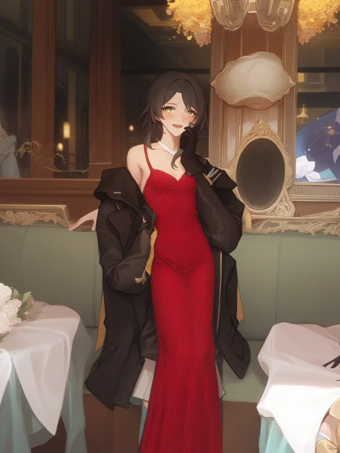 score_9, score_8_above, score_7_above, score_6_above ,2 girls, several girls, that carries, blush, SMILE, black hair band, gray fur, wide, medium hair, hair band, dress, gloves, Jacket, shirt, Skirt, absurdities, black gloves, black Jacket, black Skirt, that carries person, Firefly \(Honkai: star rail\), high resolution, Honkai: star rail, Honkai \(series\), long sleeves, looking at the viewer, mochiduki, Open mouth, princess carry, purple eyes, simple background, job \(Honkai: star rail\), pioneer \(Honkai: star rail\), yellow eyes