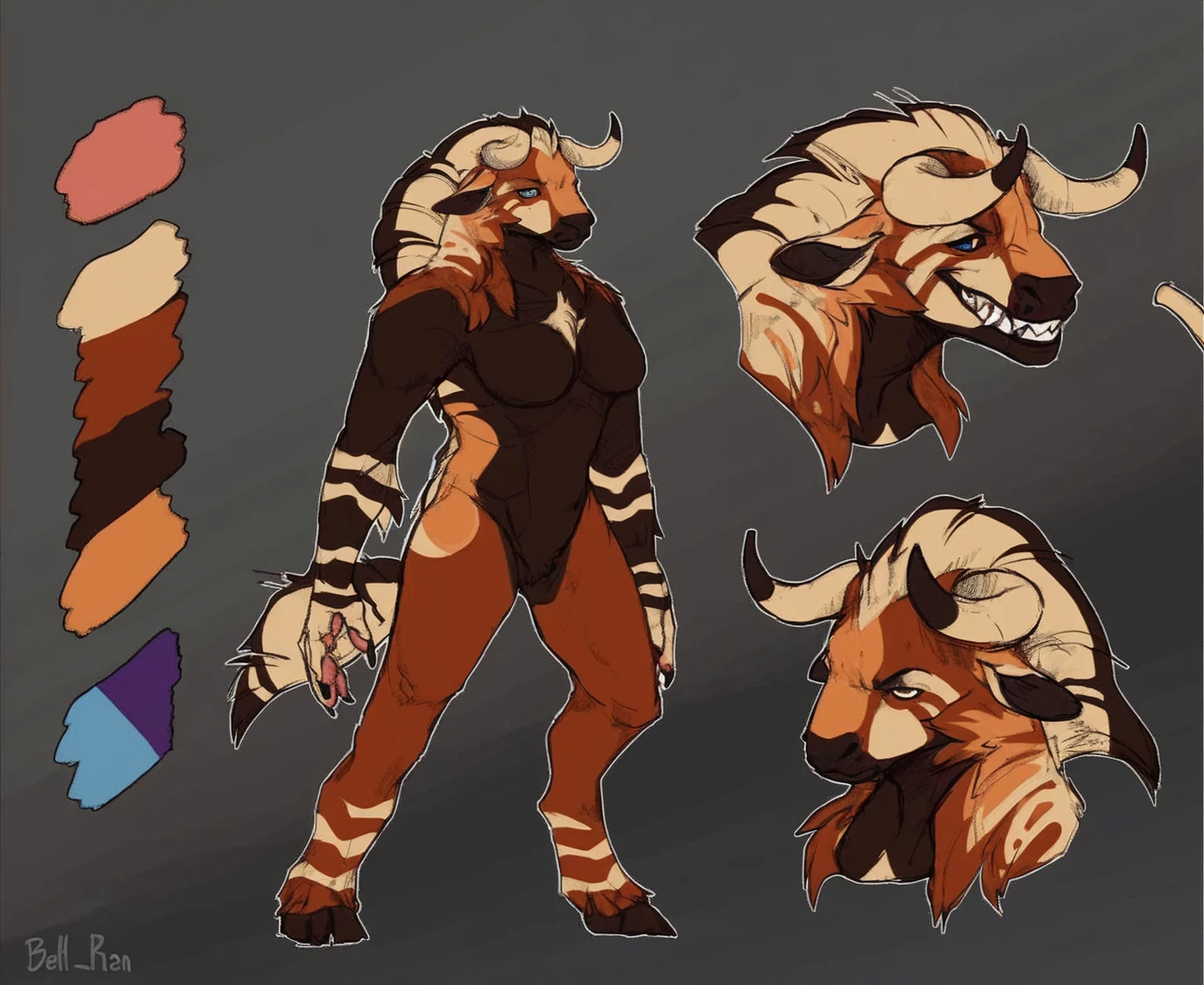 Fursona wolf with ram horns behind his ears