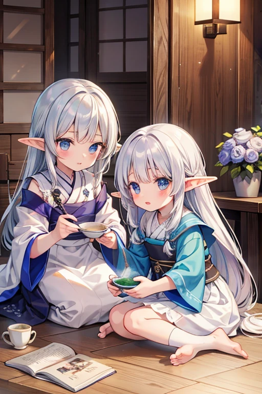 Elf, silver hair, florest, lofi