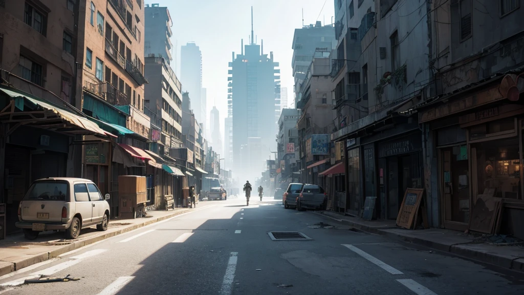 make an RPG setting of the street of an abandoned futuristic city.