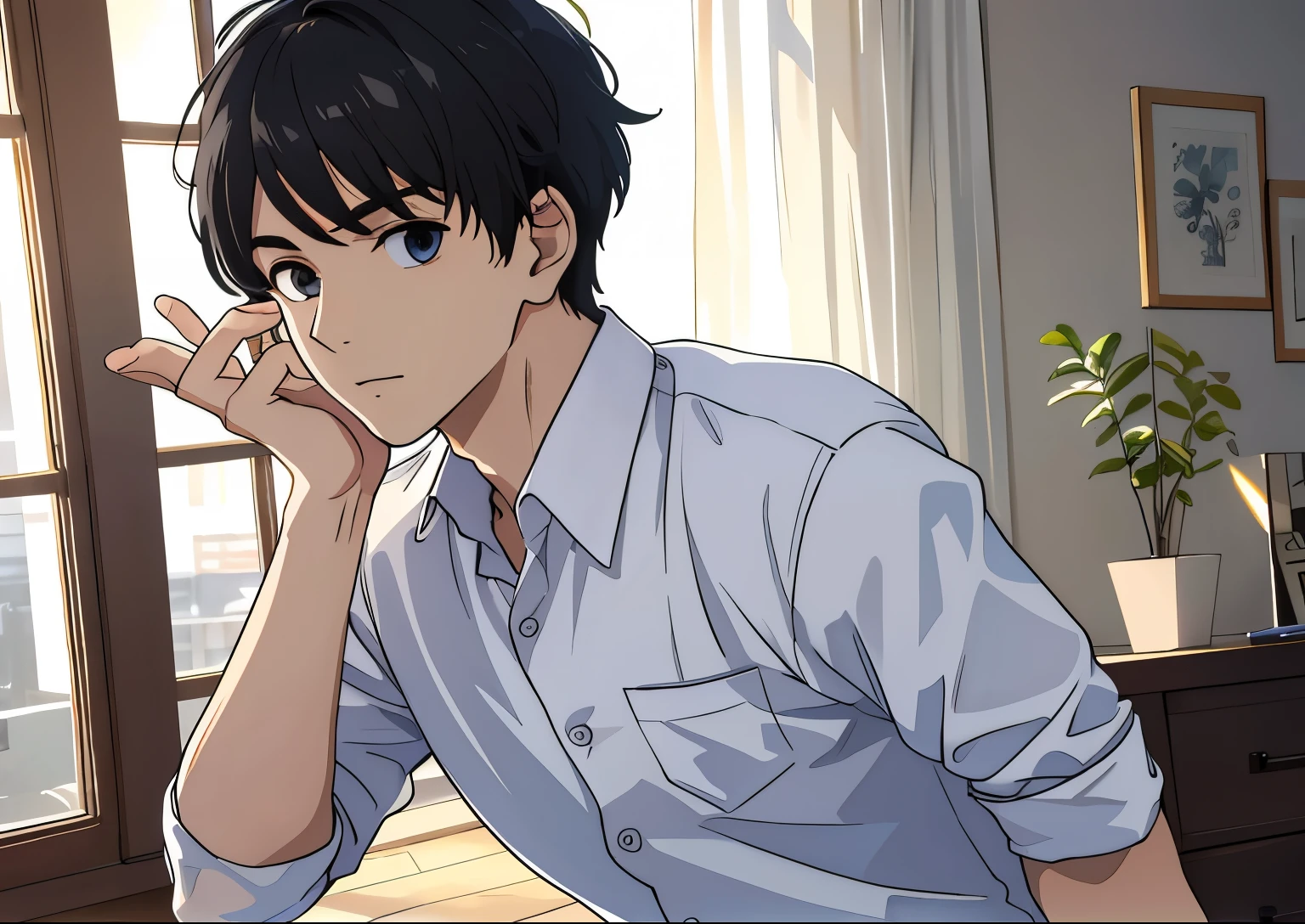 (masterpiece, best quality), ( ultra detail),,(nice pose) 1boy, Talk, Indoor , ,,White shirt,,In room ,,
pantone color eye