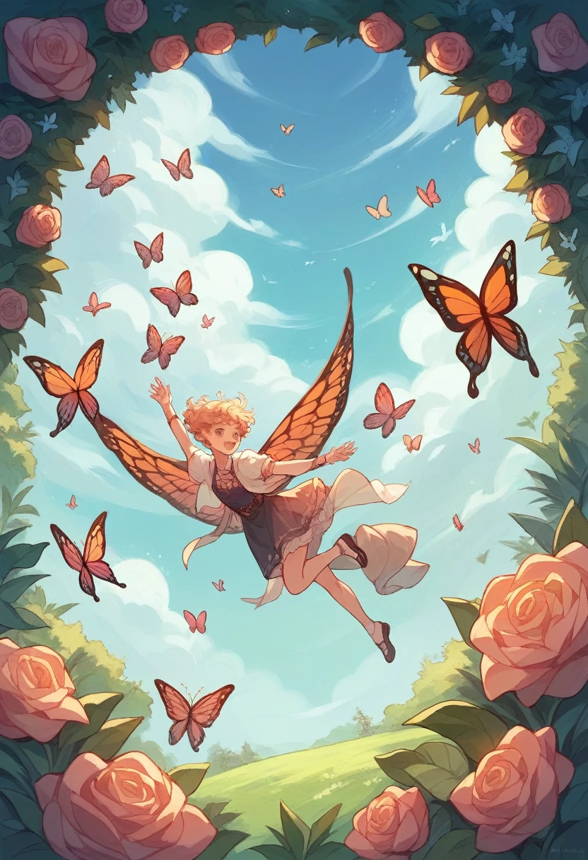Garden with butterflies flying universe