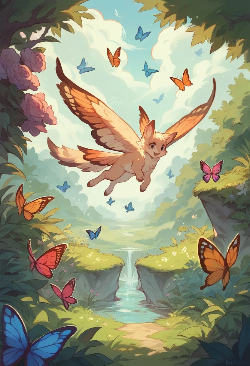 Garden with butterflies flying universe