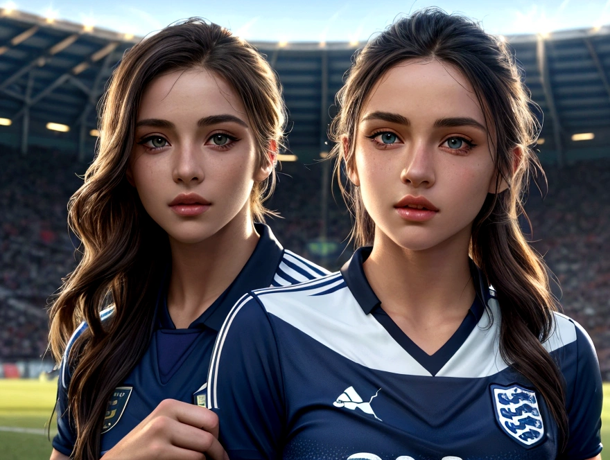 a beautiful soccer player of england,1 girl,detailed face,beautiful detailed eyes,beautiful detailed lips,extremely detailed eyes and face,longeyelashes,soccer uniform,playing soccer on the field,highly detailed,photorealistic,masterpiece,professional,vibrant colors,dramatic lighting,cinematic composition