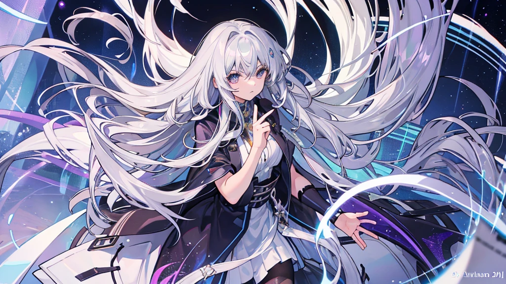 pretty girl, Silver Hair, Long Hair, Disheveled Hair, Shiny Hair, I'm playing the guitar, Sit back and relax, Close your eyes