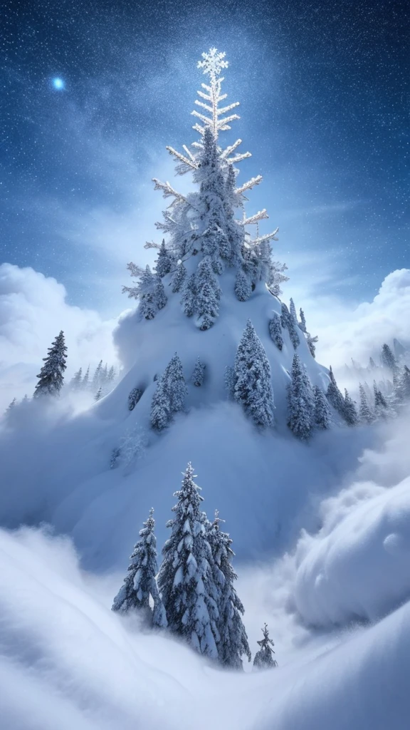 PRİNCESS的脸出现在空中,Winter scenery,Surreal wonderland,Dreamy cloud and fairy island,(big snowflake:1.3),Colorful big snowflakes are flying,PRİNCESS'The palace is covered with snow,The tree of life blooms with endless vitality,Twinkling stars in the night sky,Overlapping clouds and fog,Whimsical fantasy landscape art, Beautiful Art Ultra HD 8K, 8k highly detailed digital art, Beautiful and detailed fantasy, Epic fantasy landscape, Mysterious and dreamy scenery, Magic fantasy is very detailed, magical scenery, It consists of big snowflake and the dreamy floating fairy island., Detailed fantasy digital art, 8k detailed digital art