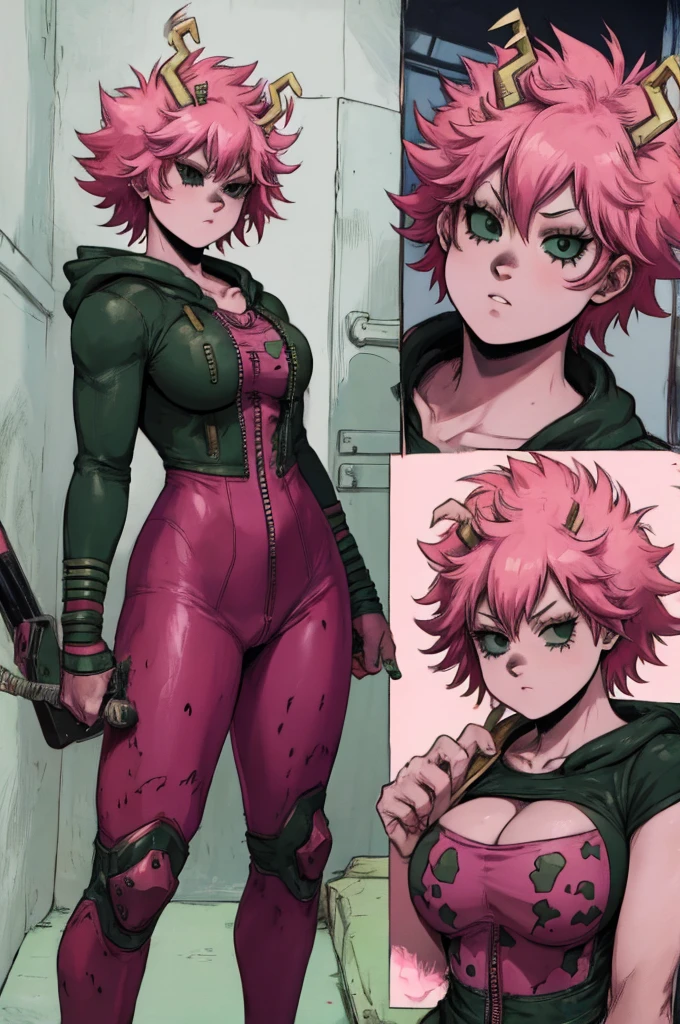 Dorohedoro Style, Mina Ashido from My Hero Academia, cute and sexy girl, pink hair, pink skin