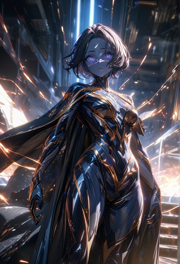 (solo)(a billion years old), black skin, galaxy skin, galaxy body, white eyes, wearing a black robe,, eye reflection, depth of field, thunder aura,cinematic lighting, ray tracing, depth of field, cinematic lighting, ray tracing, UHD, high details, best quality, highres, high quality, award winning, super detail, masterpiece, 8k, UHD, high details, best quality, highres, high quality, award winning, super detail, masterpiece, 8k, digital art, anime coloring, full body, body shot, good face, perfect face, detailed face, good eyes, holding a white book