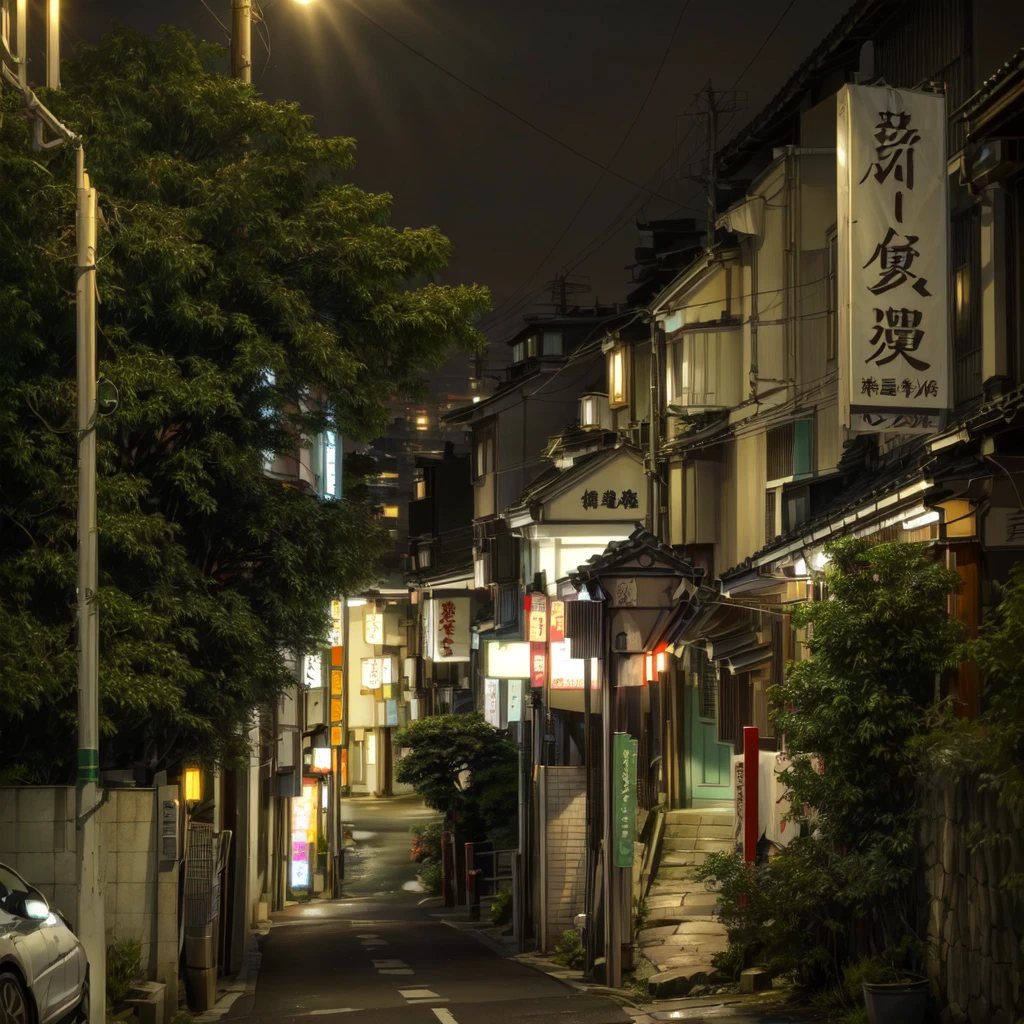 there is a street with a lot of signs on it, quiet tokyo alley at night, japanese street, japanese neighborhood, in a japanese town at night, tokyo alleyway, in the streets of tokyo, tokyo street, cyberpunk streets in japan, tokyo - esque town, japanese city at night, street night, in narrow tokyo alleyway, in tokyo at night, japanese downtown