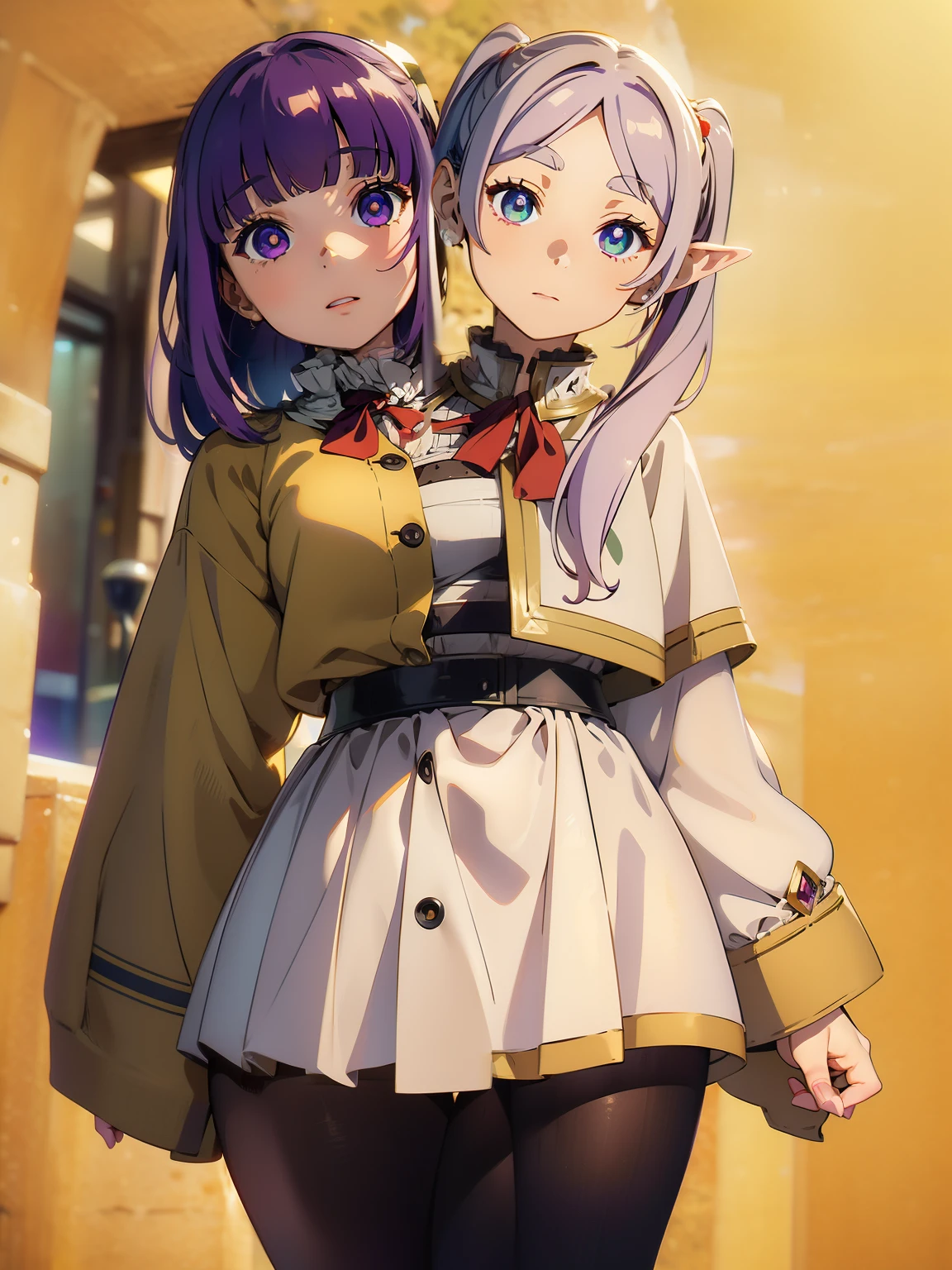 is ²ä¼¦,1 girl,Alone,purple hair,wide,purple eyes,blunt bangs,Side locks,half up,bright pupils, hair ornament,ruffled collar,black coat,White dress,central steering wheels,buttons,wide sleeves,long sleeves,curves,cowboy shot,, exquisite images, High Definition,Masterpiece,better quality,, 20 years,young female,beautiful dedo,beautiful long legs,Cuerpo beautiful,Beautiful nose,beautiful diseño de personajes, Perfect eyes, perfect face,expressive eyes, looking at the viewer, Official Art,Extremely detailed CG unity 8k wallpaper, perfect lighting,showy, bright_forehead_face_Turning on,shiny skin, (Masterpiece:1.0),(better_quality:1.0), ultra high resolution,4k,ultra detailed, Photography, 8k, HDR, high resolution, absurdities:1.2, 400 for Kodak port, film grain, blurred background, bokeh:1.2, Lens flare, (Vibrant_color:1.2), (beautiful_face:1.5),(narrow_waist), ,NSFW,