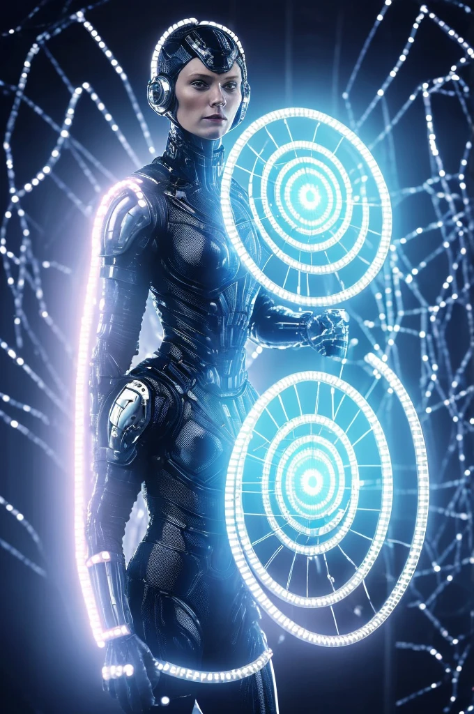 digital era in the background with genetic codes linked to Human DNA , with a person fighting technological false information, and a shield protecting.