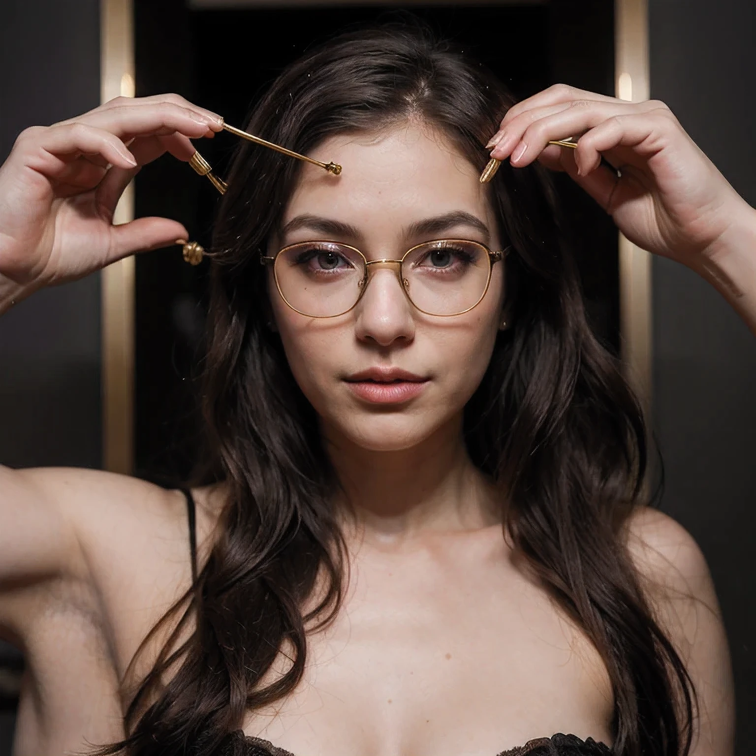 Purple Powder Queen, Gold wire glasses