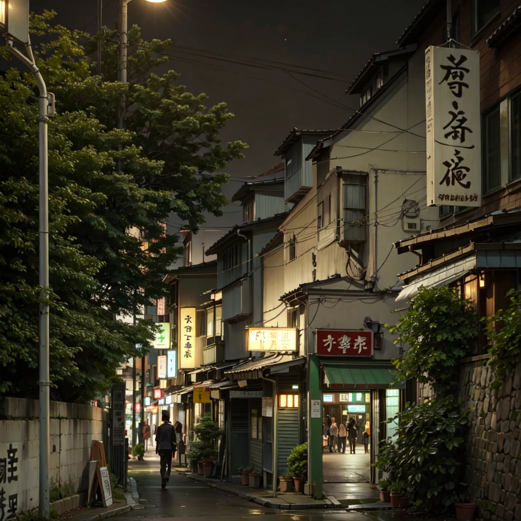there is a street with a lot of signs on it, quiet tokyo alley at night, japanese street, japanese neighborhood, in a japanese town at night, tokyo alleyway, in the streets of tokyo, tokyo street, cyberpunk streets in japan, tokyo - esque town, japanese city at night, street night, in narrow tokyo alleyway, in tokyo at night, japanese downtown