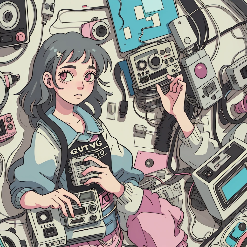 A person holding a cassette tape labeled ‘LOFI 1970-4,’ evoking a sense of nostalgia and retro music. The illustration style is reminiscent of manga or anime, with detailed hair and expressive line work.