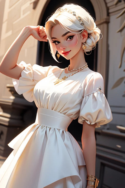 ((Masterpiece, best quality)), edgQuality,smug,smirk,glossy,bimbo,
edgParure_jewelery, a woman in a white dress posing for a picture with her necklace , wearing edgParure_jewelery 