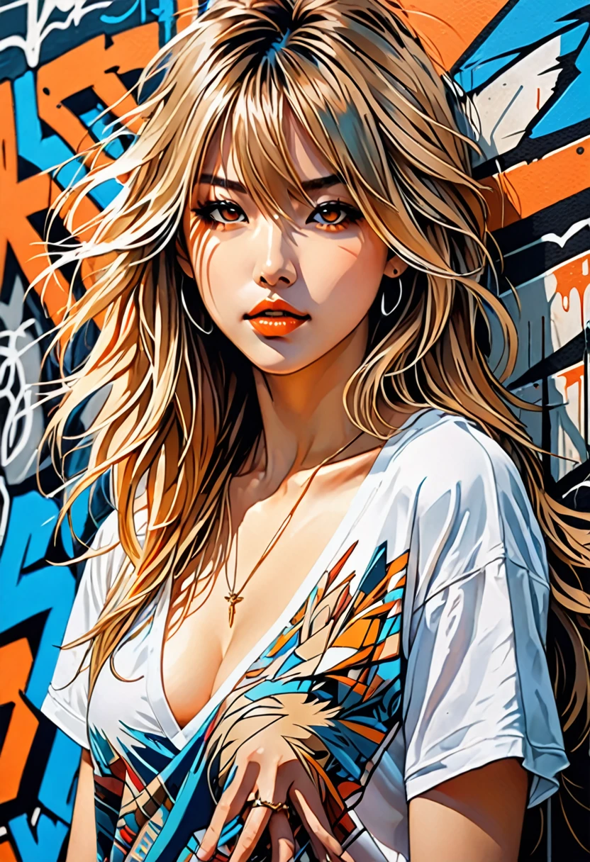 Alerta positivo:
anime art portrait of a breathtakingly beautiful woman, close-up do rosto, stunning detail, hyper detailed eyes, detailed skin with a flawless texture, delicate and refined, straight hair elegantly hanging around the neck, fullness of your lips, graphic tee, dynamic pose against a graffiti wall, captured in masterful composition, lighting accentuates your natural beauty, soft shadows and highlights, incredible craftsmanship and attention to detail, nuances and details, superSpitz focus, Carne Griffiths, Conrado Roset, Annie Leibovitz, hyperdetailed, smooth light, Spitz, Masterclass Hasselblad, . anime styling, chave visual, Vibrant, studio anime, highy detailed