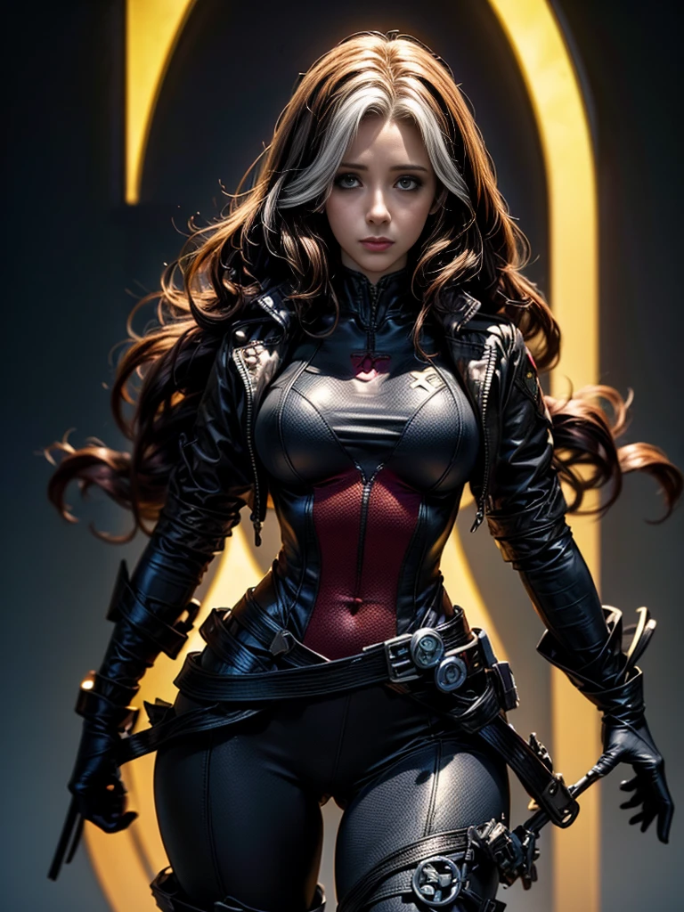 Jennifer Love Hewitt、masterpiece、High quality 4K、villain (X-Men)、Gothic Girl、Sculpted Body Gothic Makeup、Black jacket、Red and blue bodysuit、masterpiece、Highest quality、Cowboy Shots、One personの女の子、One person、Technology Military Bodysuit、fringe