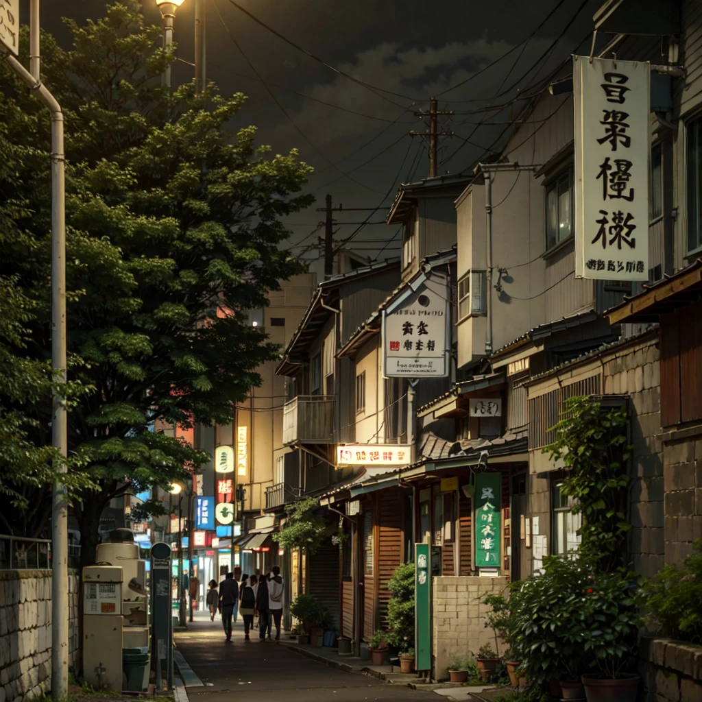 there is a street with a lot of signs on it, quiet tokyo alley at night, japanese street, japanese neighborhood, in a japanese town at night, tokyo alleyway, in the streets of tokyo, tokyo street, cyberpunk streets in japan, tokyo - esque town, japanese city at night, street night, in narrow tokyo alleyway, in tokyo at night, japanese downtown, (no one:1.5)
