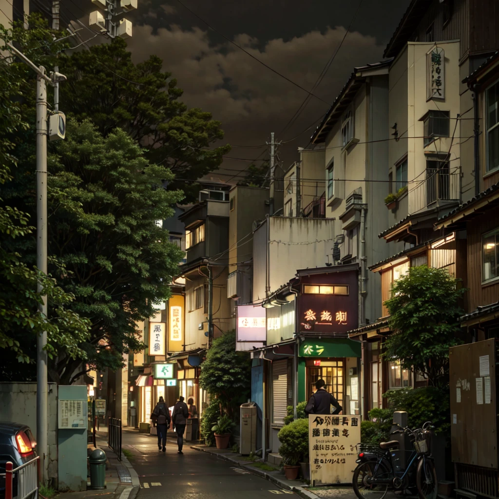 there is a street with a lot of signs on it, quiet tokyo alley at night, japanese street, japanese neighborhood, in a japanese town at night, tokyo alleyway, in the streets of tokyo, tokyo street, cyberpunk streets in japan, tokyo - esque town, japanese city at night, street night, in narrow tokyo alleyway, in tokyo at night, japanese downtown, (no one:1.5)