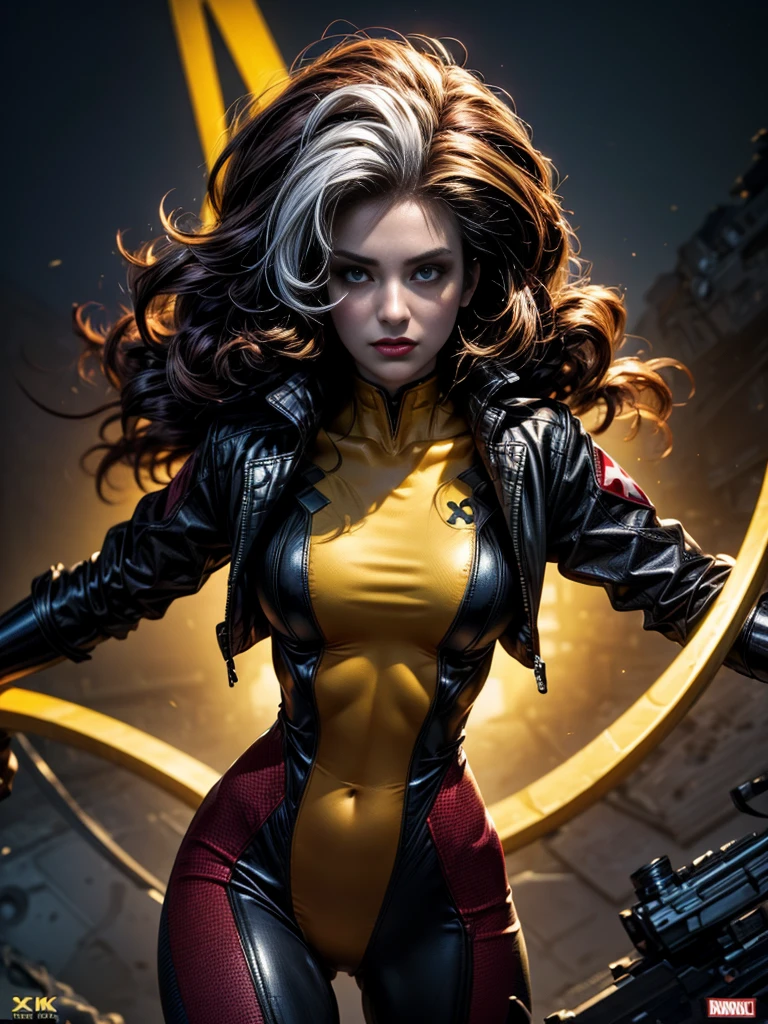 Kristin Kreuk、masterpiece、High quality 4K、villain (X-Men)、Gothic Girl、Sculpted Body Gothic Makeup、Black jacket、Red and blue bodysuit、masterpiece、highest quality、Cowboy Shots、one personの女の子、one person、Technology Military Bodysuit、fringe