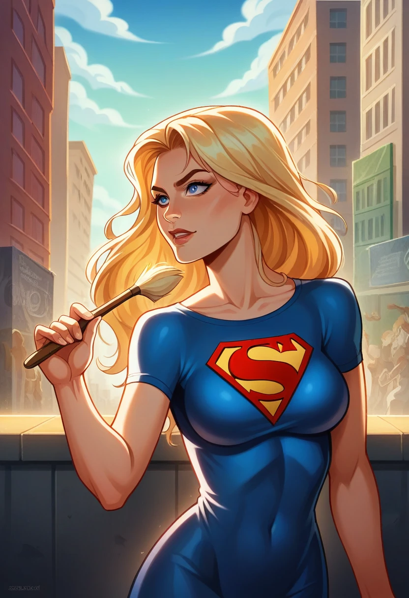 Supergirl, Over the city, Preparing for battle, Detailed artistic photography, Beautifully detailed face, dream-like, shineing, Backlight, Glamour, shine, Shadow, Oil on canvas, Brush strokes, soft, Ultra-high resolution, 8K, Unreal Engine 5, Super focus sharp, art gelm, Roysh, sf, Complex art masterpiece, Threatening, Matte Painting Movie Posters, Golden Ratio, CGsociety Trends, Complex, amazing, Very detailed, Vibrant, Filmmaking Character Rendering, Quality Model Ultra High  