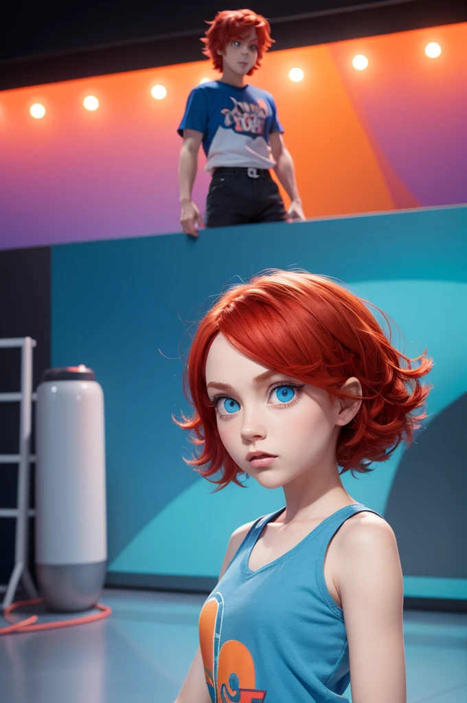 Inside Out 2 Disney Pixar Style 3D Blue Eyes and Red Hair Orange Clothes