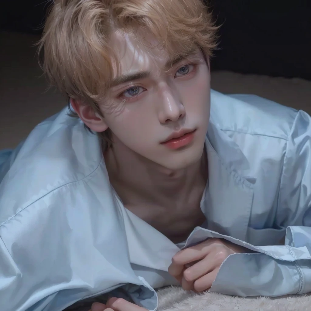 arafed boy laying on the floor with his hand on his chest, kim doyoung, jung jaehyun, cai xukun, jinyoung shin, yanjun chengt, inspired by Yanjun Cheng, delicate androgynous prince, inspired by jeonseok lee, from 8 k matte, taejune kim, key still, soft portrait shot 8 k, hong june hyung