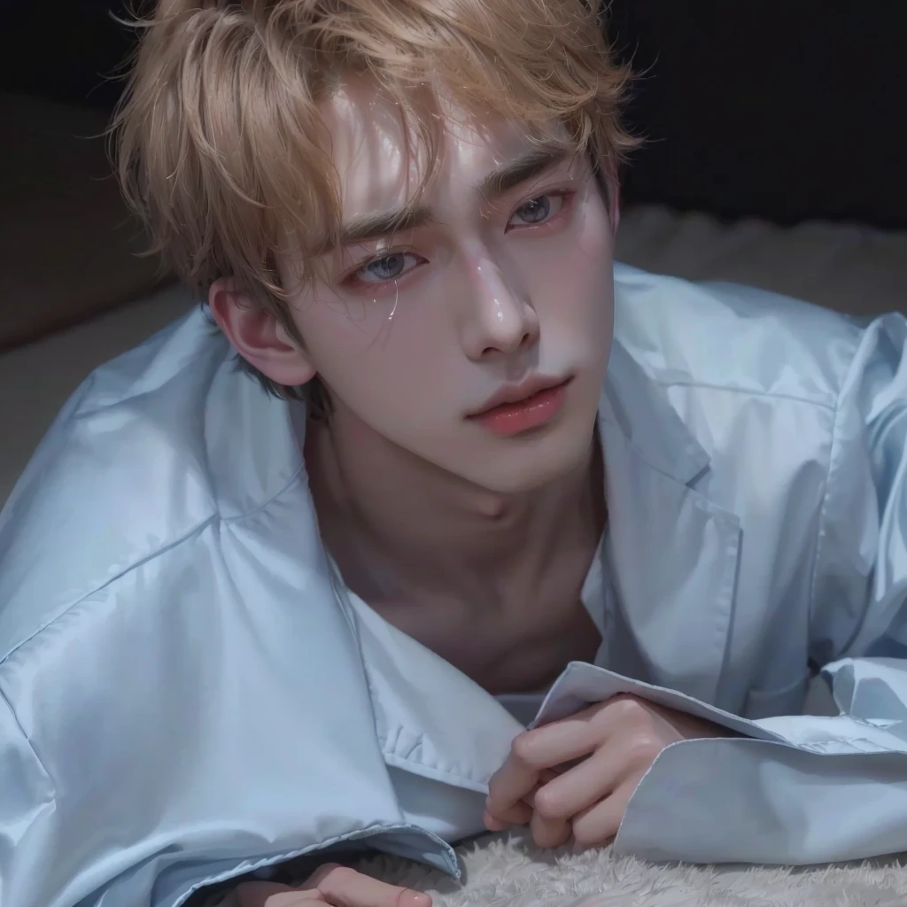 arafed boy laying on the floor with his hand on his chest, kim doyoung, jung jaehyun, cai xukun, jinyoung shin, yanjun chengt, inspired by Yanjun Cheng, delicate androgynous prince, inspired by jeonseok lee, from 8 k matte, taejune kim, key still, soft portrait shot 8 k, hong june hyung