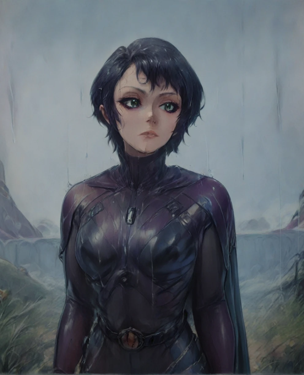 score_9,score_8_up,score_7_up,score_6_up, Trilla,green eyes,black hair, upper body, wet, armor,gloves,black bodysuit,black cape,belt,rain, science fiction,sith base, star wars, outdoors, rain, solo,fflixbag
wearing armor
sabine wren
