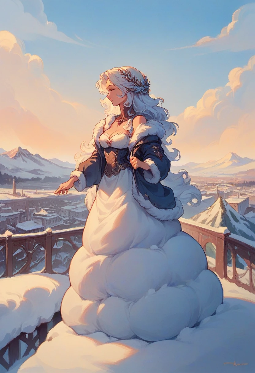 ((masterpiece)),Highest quality, figure, dark, One girl, In the wilderness,A tall mountain,Snow-capped mountains visible in the distance々, city, Beautiful attention to detail,  Beautiful detailed hair,