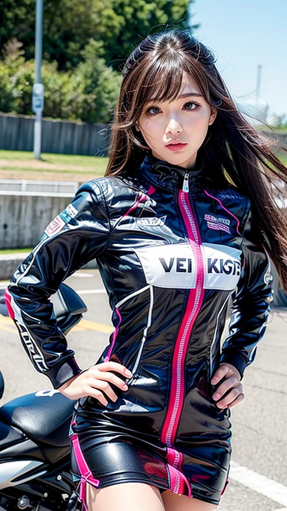 Racing queen suit with open chest and zipper、Racing Queen Skirt、that seem to stick out