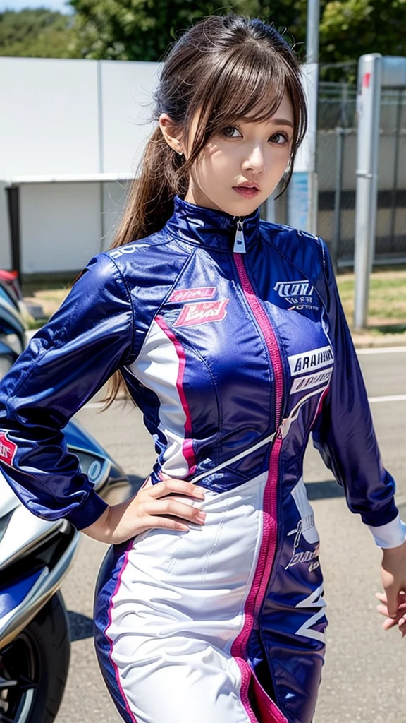 Racing queen suit with open chest and zipper、Racing Queen Skirt、that seem to stick out